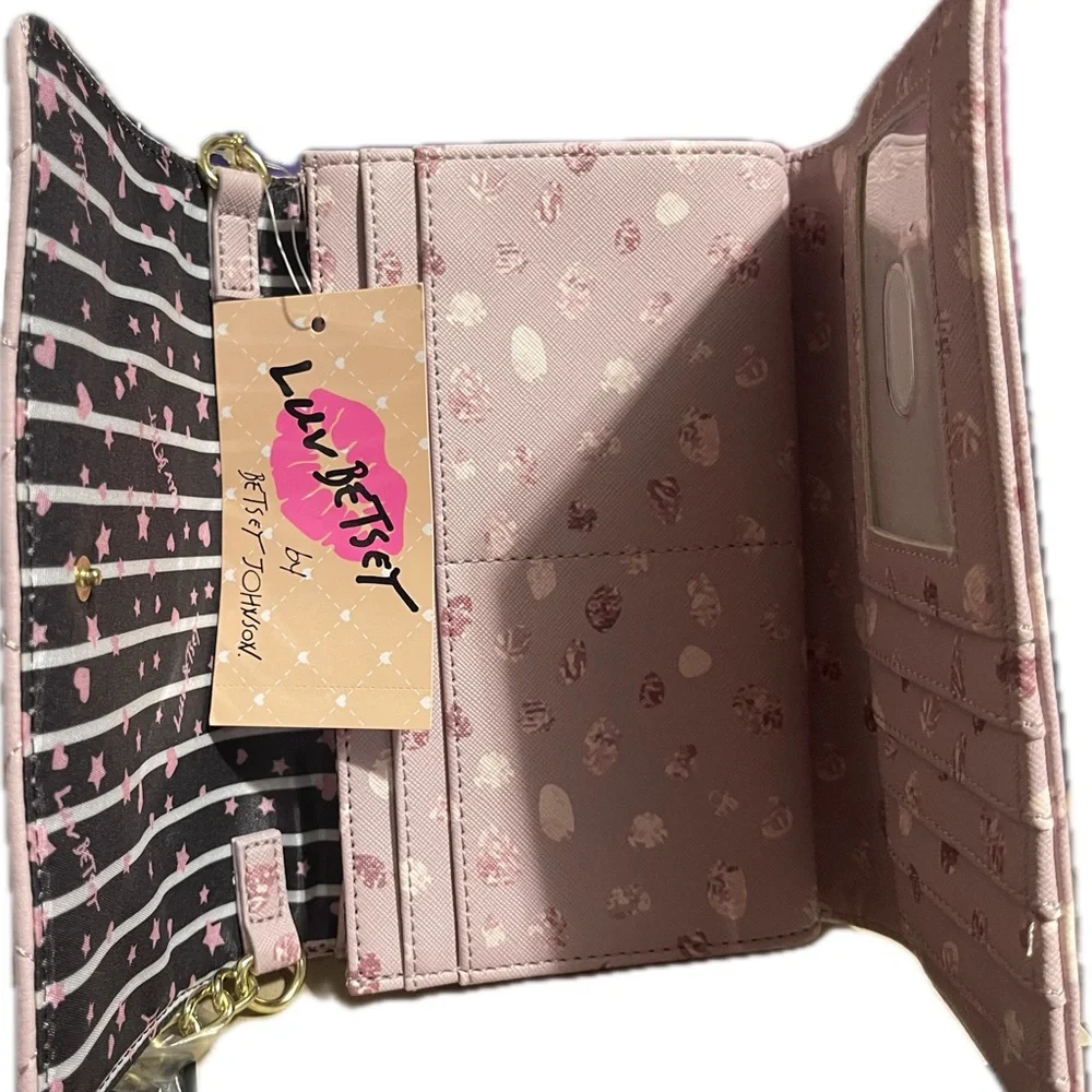 BETSEY JOHNSON Wallet On Chain with Matching Pouch Pink Multi NWT - Picture 4 of 4
